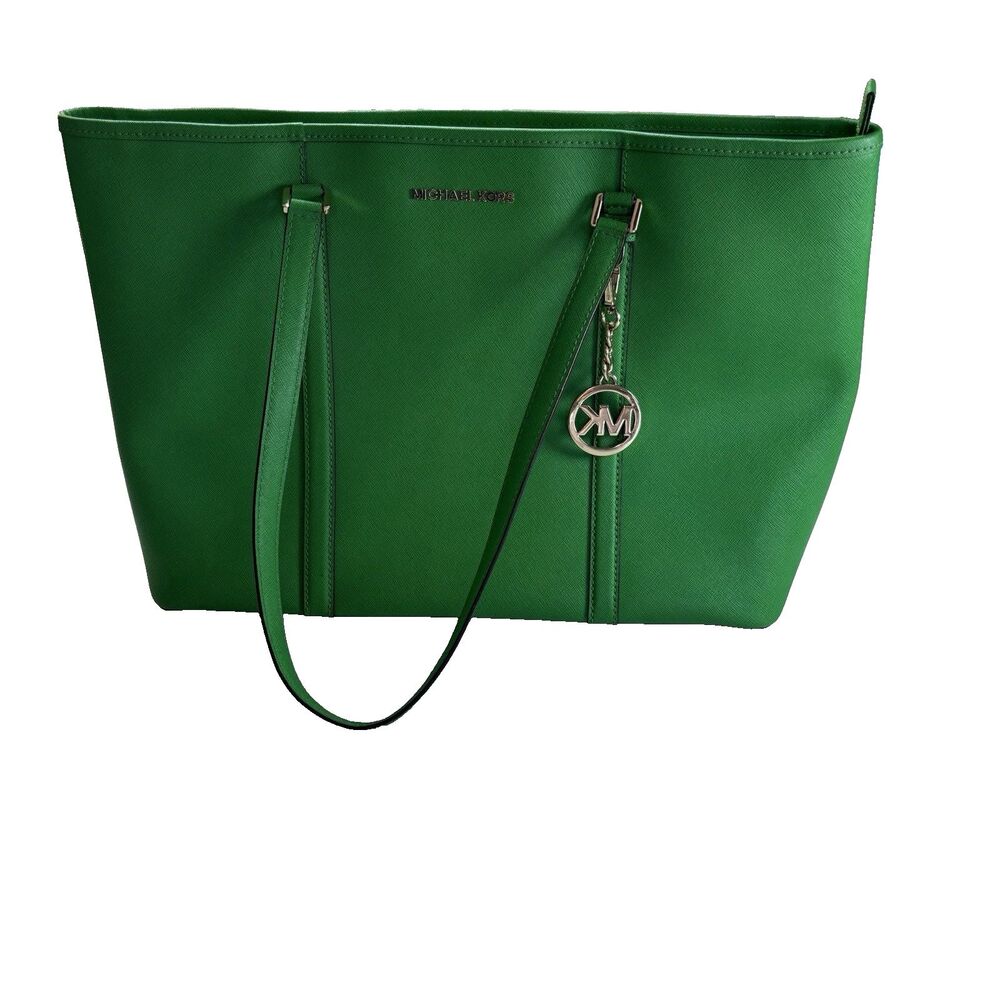 Michael Kors Sandy Palm Green Saffiano Leather Tote Bag Large Shoulder Purse